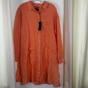 Jones New York 100% Linen Orange Long Sleeve Tunic Dress Women's Large NWT